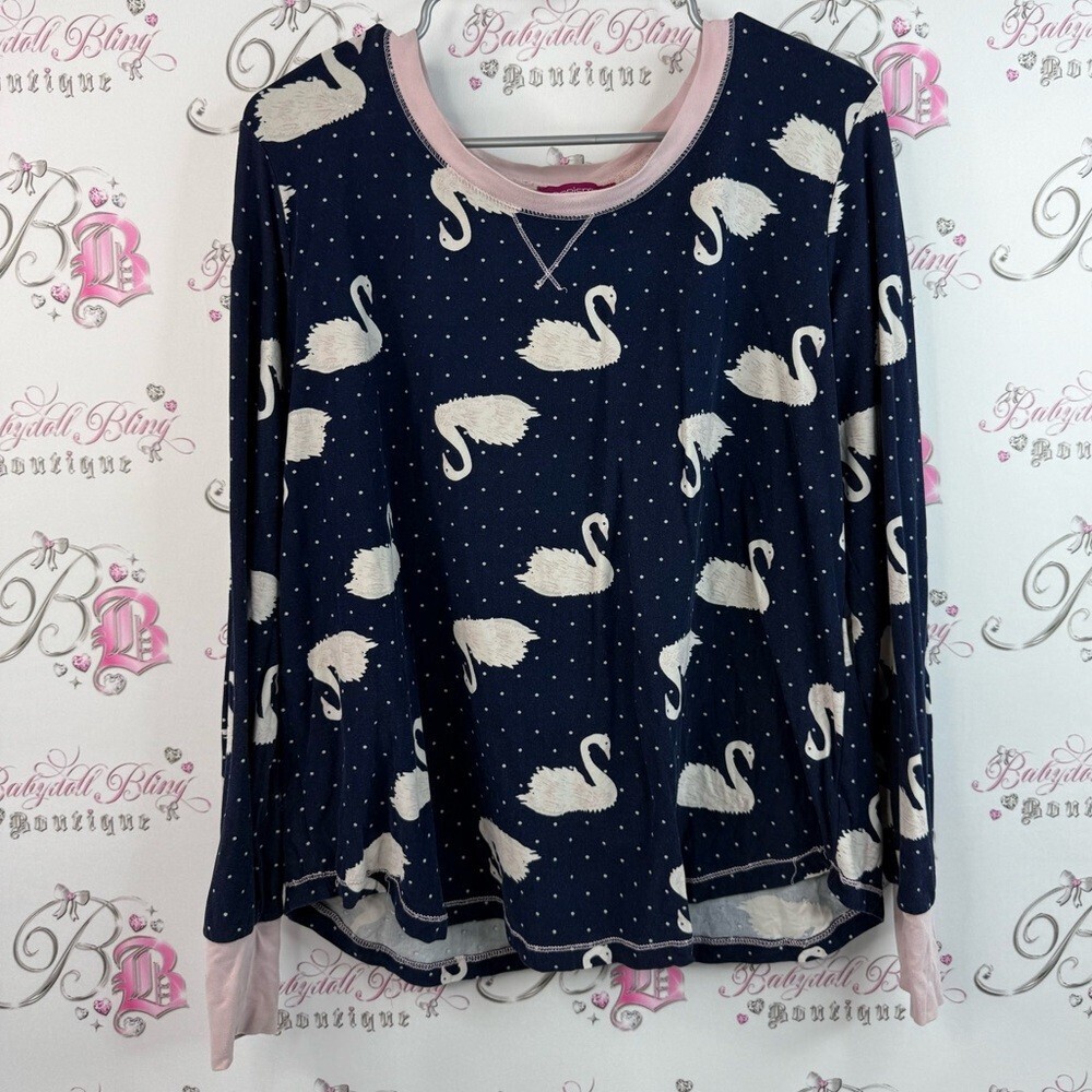 Charisma long sleeve polka dot Navy and Cream Swan Print Long Sleeve Tee